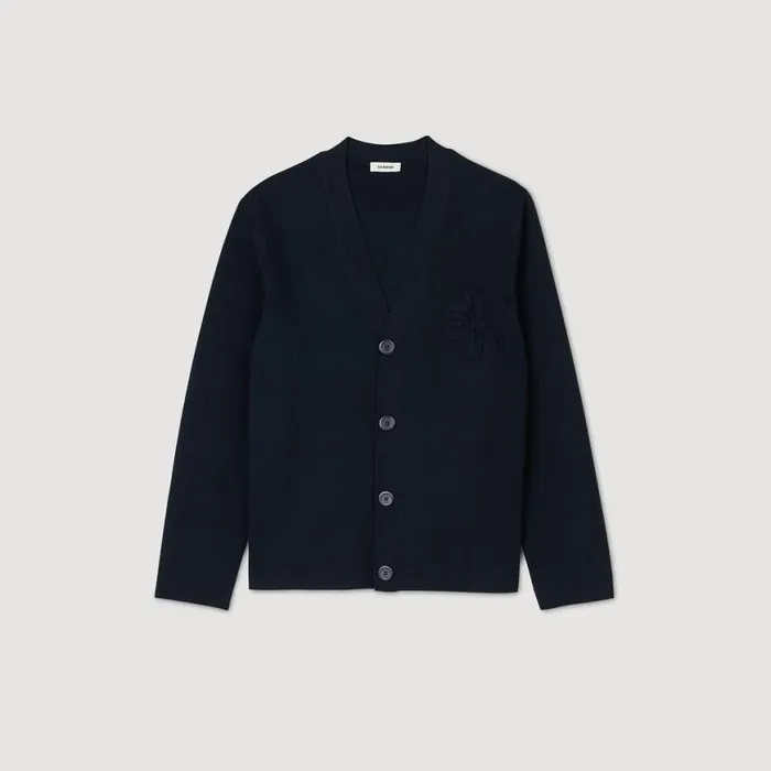 Men Sweaters and Cardigans SANDRO Cardigan With Flower Detail Blue Prusse