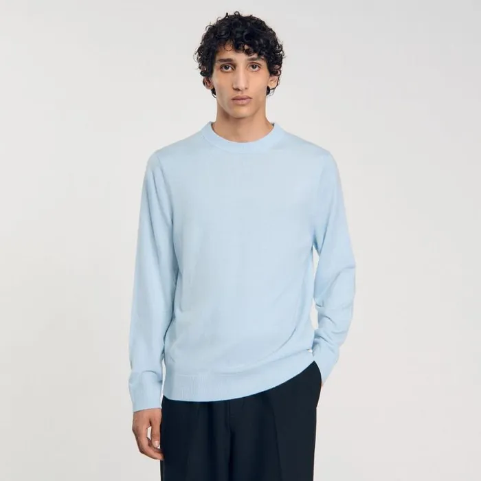 Men Sweaters and Cardigans SANDRO Cashmere Sweater Baby Blue Men Sweaters and Cardigans SANDRO Cashmere Sweater Baby Blue