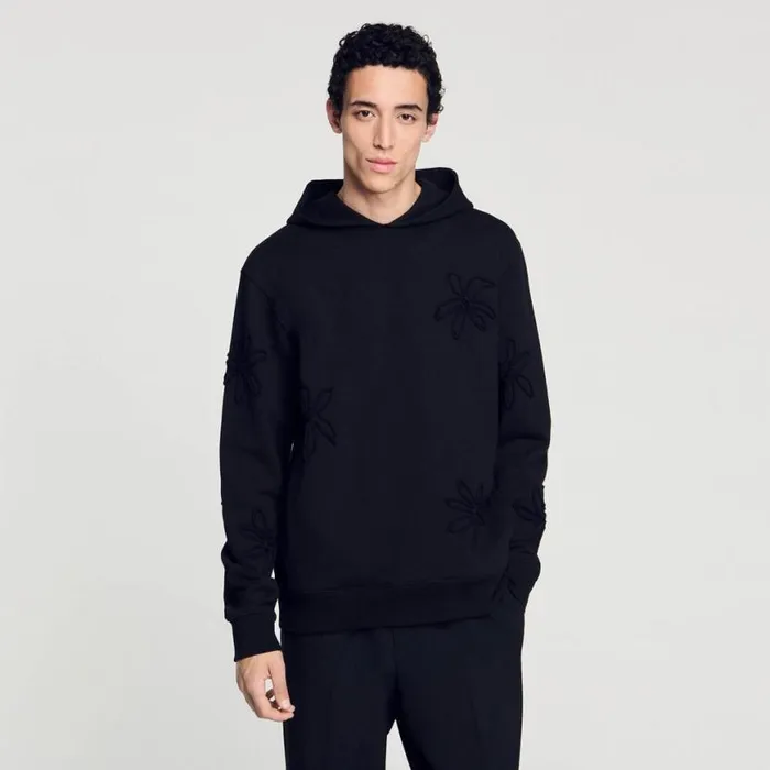 Men Sweaters and Cardigans SANDRO Floral Hoodie Black
