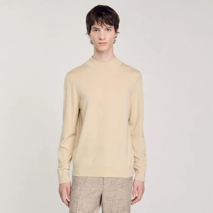 Men Sweaters and Cardigans SANDRO Funnel Neck Sweater Cream