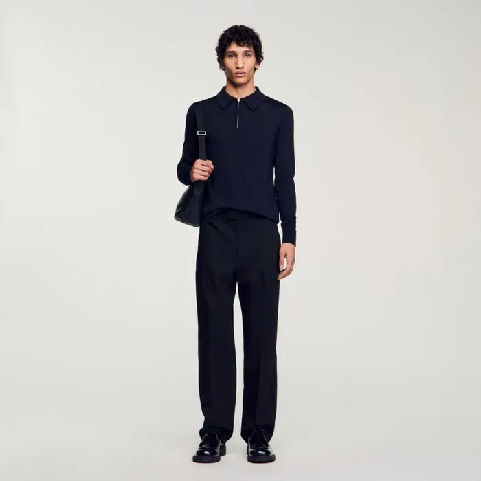 Men Sweaters and Cardigans SANDRO Knitted Polo Sweater Navy Blue