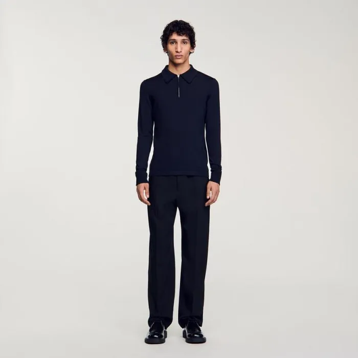 Men Sweaters and Cardigans SANDRO Knitted Polo Sweater Navy Blue