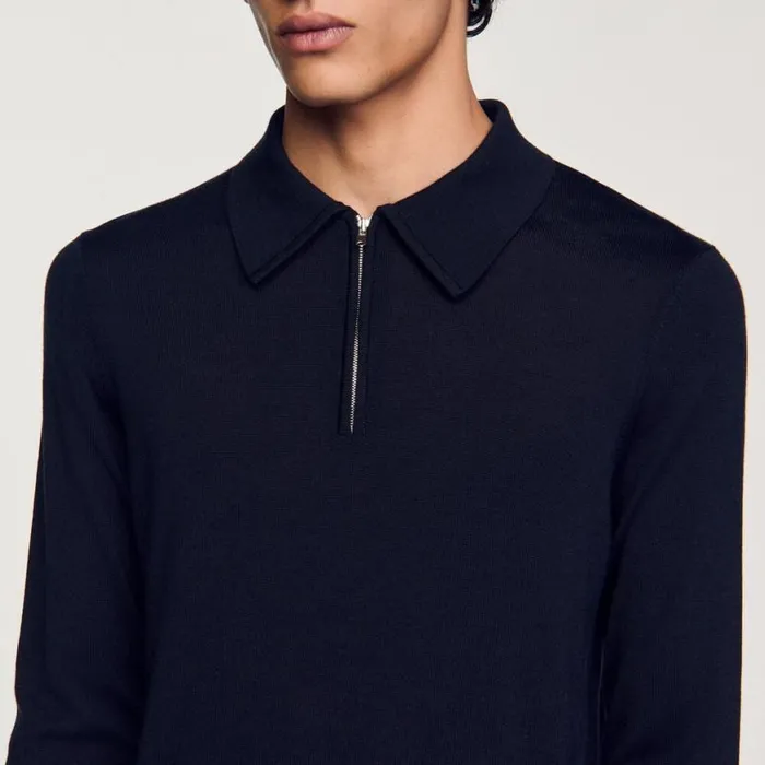 Men Sweaters and Cardigans SANDRO Knitted Polo Sweater Navy Blue