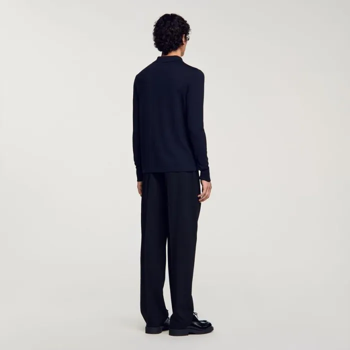 Men Sweaters and Cardigans SANDRO Knitted Polo Sweater Navy Blue
