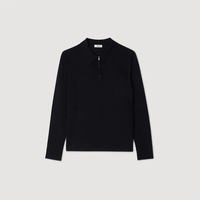 Men Sweaters and Cardigans SANDRO Knitted Polo Sweater Navy Blue
