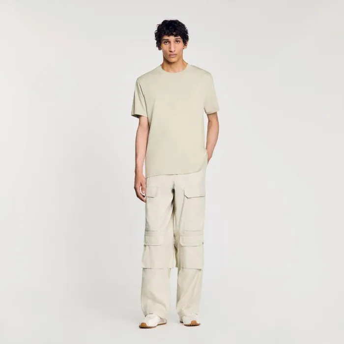 Men Tshirts and Polos SANDRO Cotton Tshirt With Logo Light Kaki