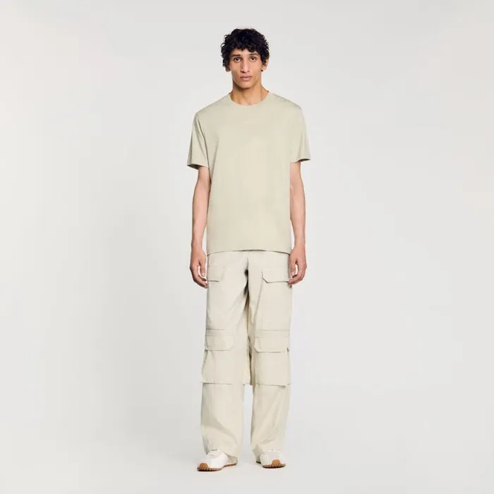 Men Tshirts and Polos SANDRO Cotton Tshirt With Logo Light Kaki