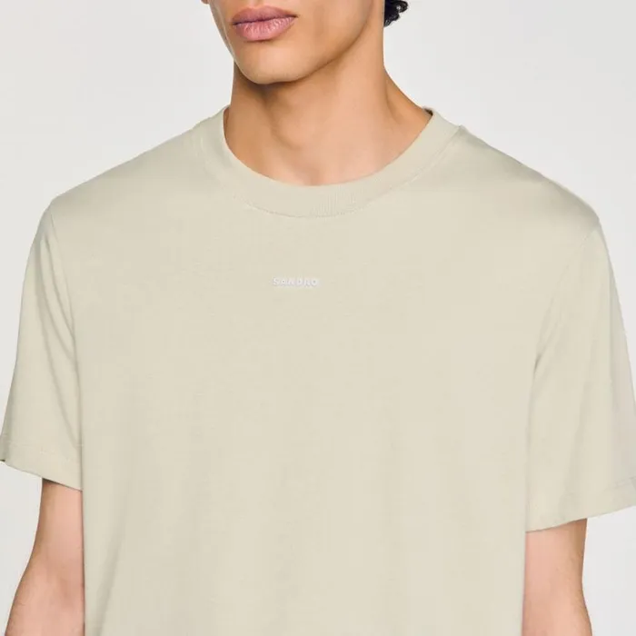 Men Tshirts and Polos SANDRO Cotton Tshirt With Logo Light Kaki
