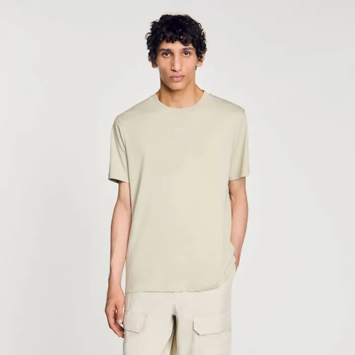Men Tshirts and Polos SANDRO Cotton Tshirt With Logo Light Kaki