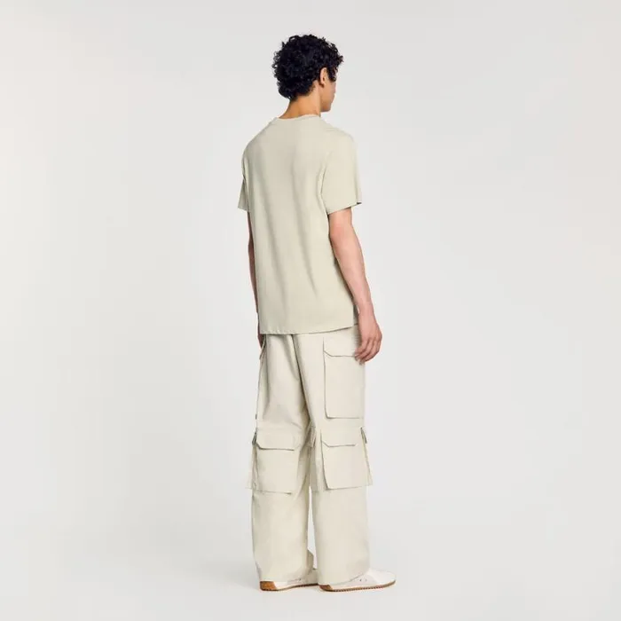 Men Tshirts and Polos SANDRO Cotton Tshirt With Logo Light Kaki
