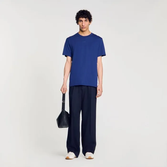 Men Tshirts and Polos SANDRO Cotton Tshirt With Logo Royal Blue