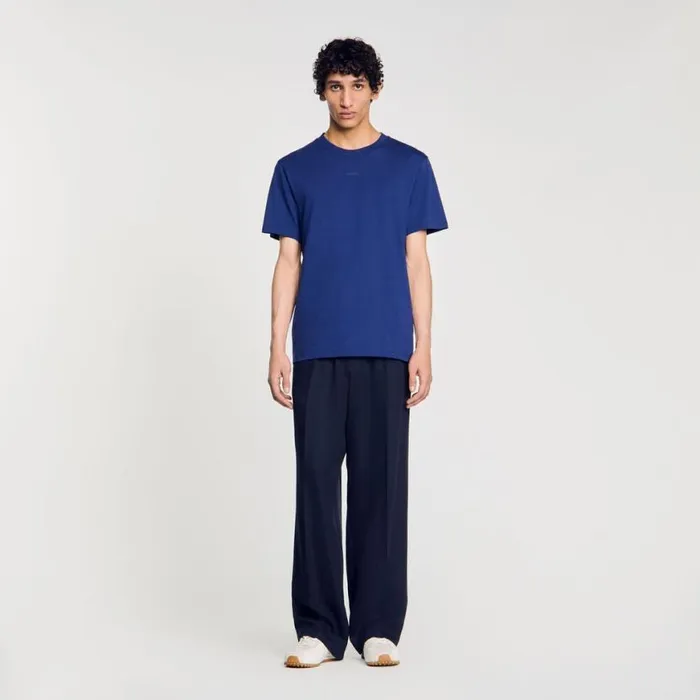Men Tshirts and Polos SANDRO Cotton Tshirt With Logo Royal Blue