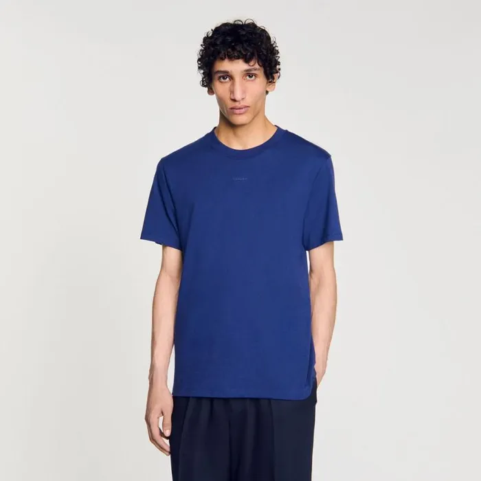 Men Tshirts and Polos SANDRO Cotton Tshirt With Logo Royal Blue