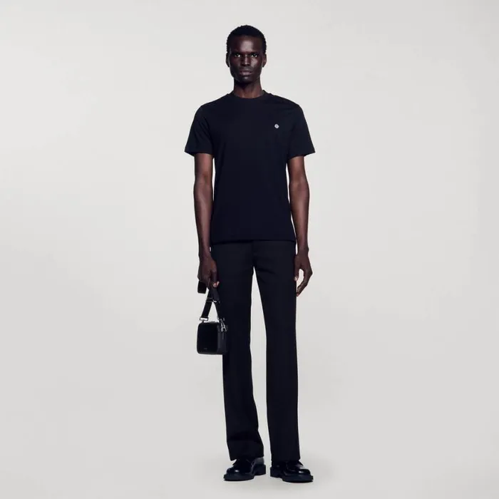 Men Tshirts and Polos SANDRO Tshirt With Square Cross Patch Black