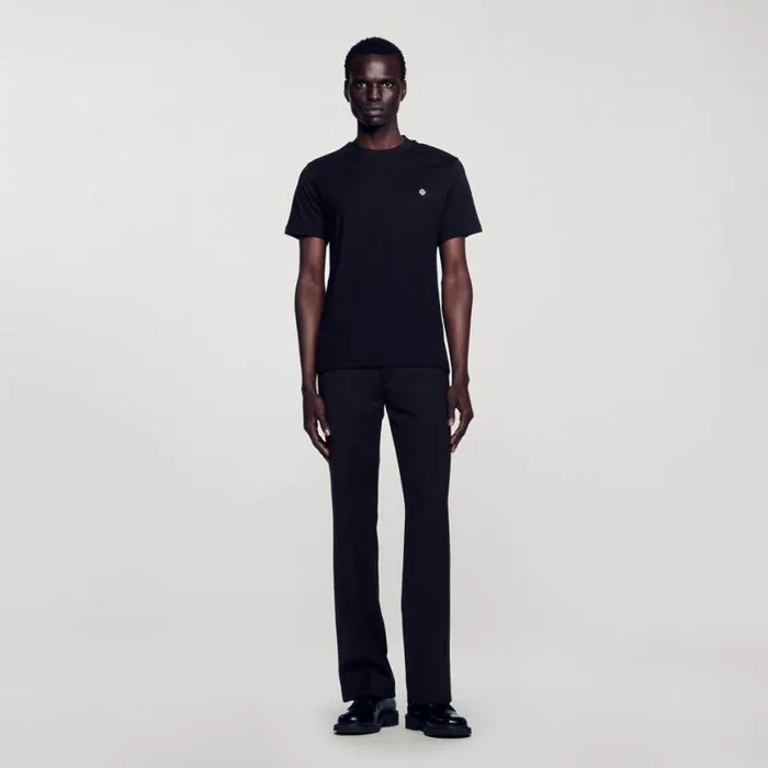 Men Tshirts and Polos SANDRO Tshirt With Square Cross Patch Black