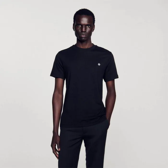 Men Tshirts and Polos SANDRO Tshirt With Square Cross Patch Black