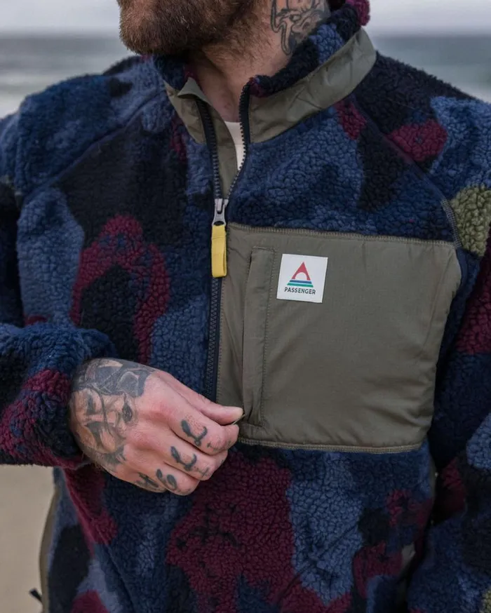 Men Tops Passenger Offroad Recycled Sherpa 12 Zip Fleece Sycamore Pattern Sycamore Pattern
