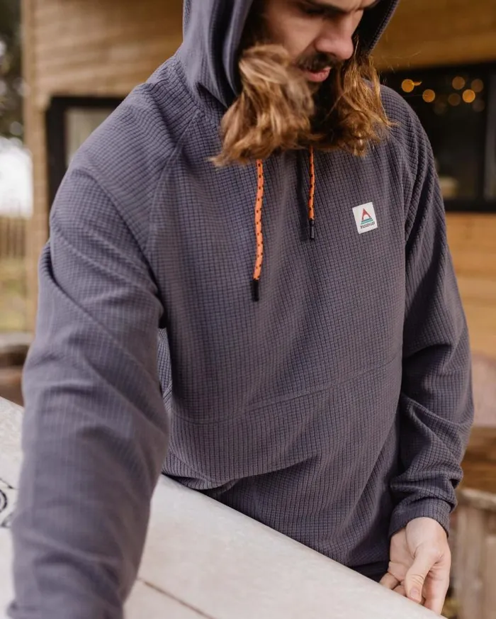Men Tops Passenger Point Recycled Grid Polar Fleece Hoodie Charcoal Charcoal