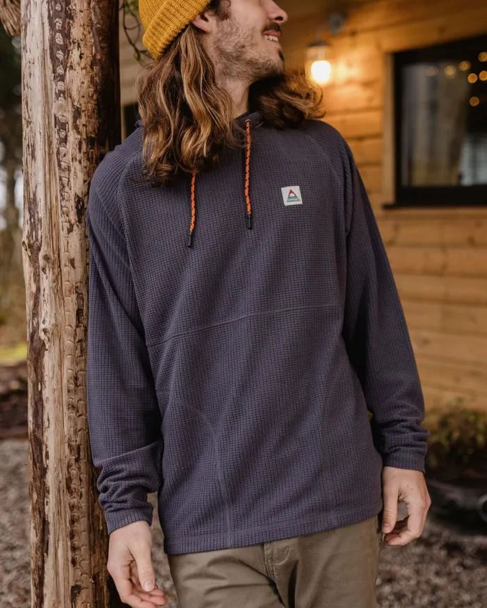 Men Tops Passenger Point Recycled Grid Polar Fleece Hoodie Charcoal Charcoal