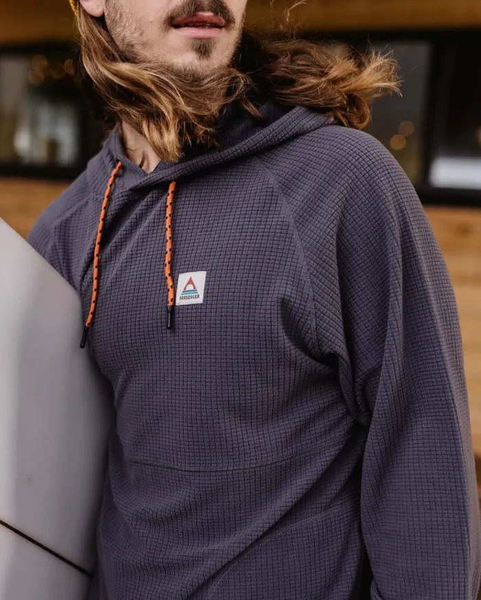 Men Tops Passenger Point Recycled Grid Polar Fleece Hoodie Charcoal Charcoal