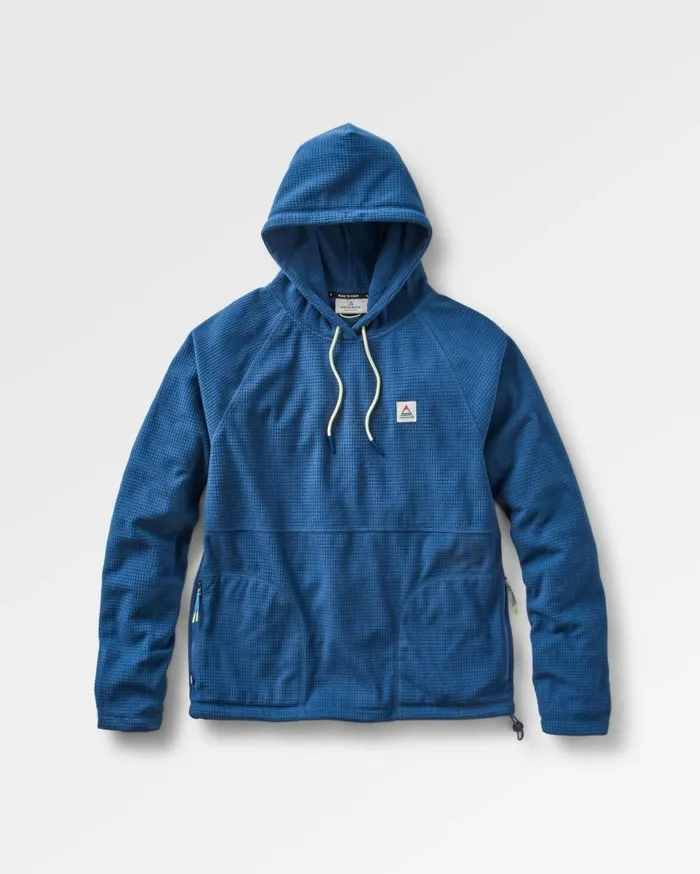 Men Tops Passenger Point Recycled Grid Polar Fleece Hoodie Dark Denim Dark Denim