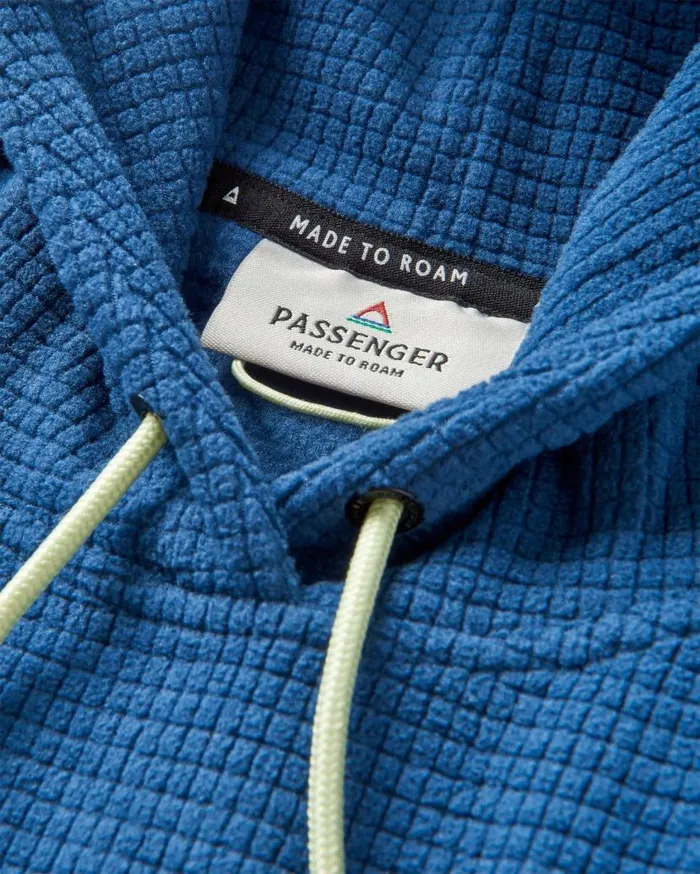 Men Tops Passenger Point Recycled Grid Polar Fleece Hoodie Dark Denim Dark Denim