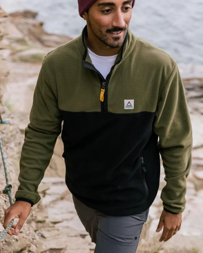Men Tops Passenger Set Off Recycled Polar 14 Zip Fleece Khaki Khaki