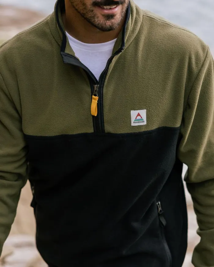 Men Tops Passenger Set Off Recycled Polar 14 Zip Fleece Khaki Khaki