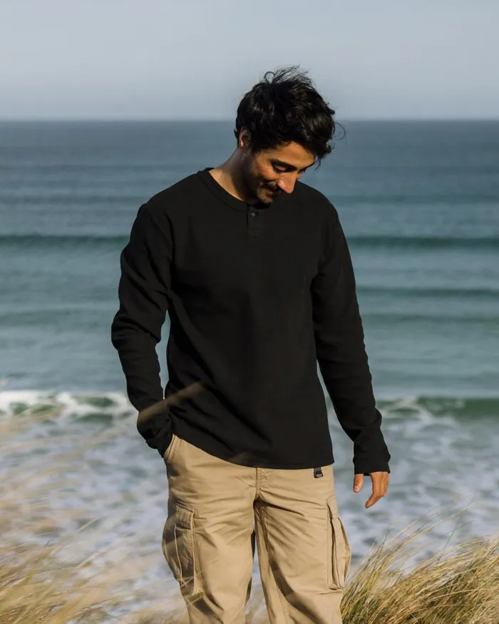 Men Tops Passenger Stream Button Up Henley Black Black