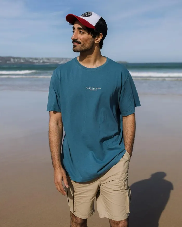Men Tops Passenger Sundown Recycled Cotton TShirt Blue Steel Blue Steel