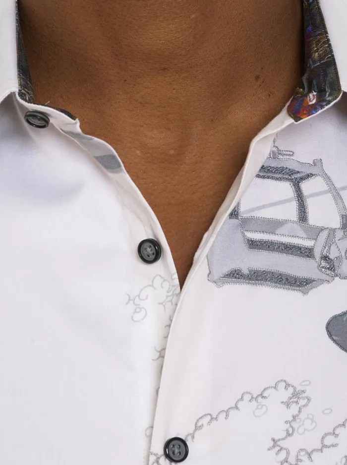 Men WHAT A TRIP LONG SLEEVE BUTTON DOWN SHIRT White Robert Graham Button Down Shirts