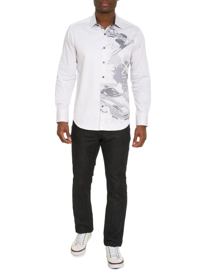 Men WHAT A TRIP LONG SLEEVE BUTTON DOWN SHIRT White Robert Graham Button Down Shirts