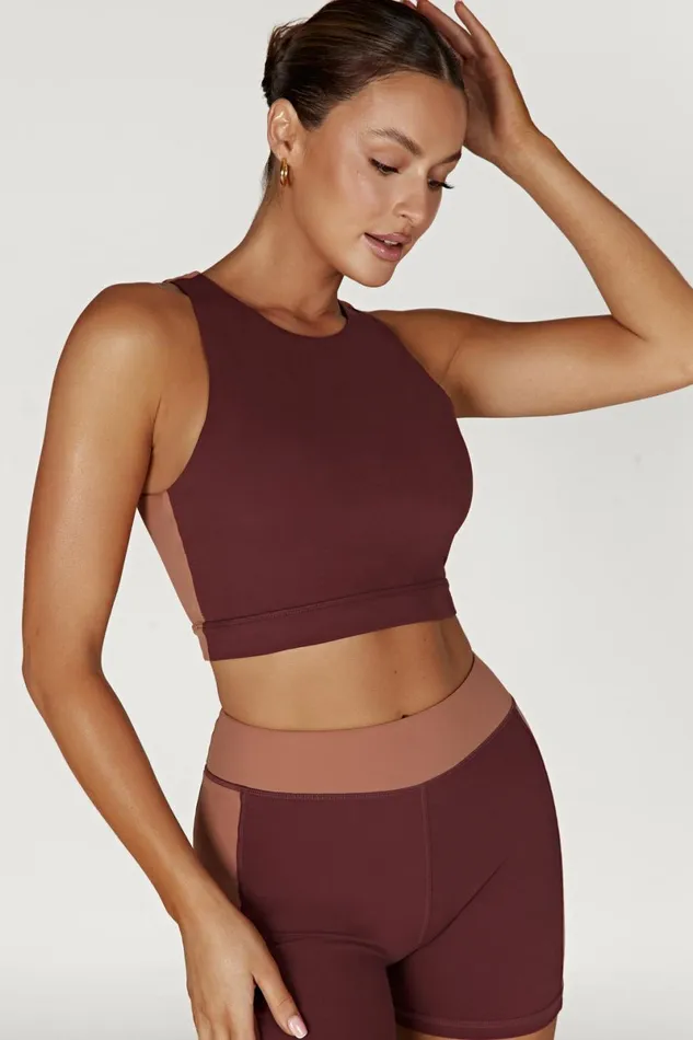 Meshki Activewear Tops Lori Two Tone Racer Crop Top 8211 MahoganyTan Mahoganytan 8211 Women Meshki Activewear Tops Lori Two Tone Racer Crop Top 8211 MahoganyTan Mahoganytan 8211 Women