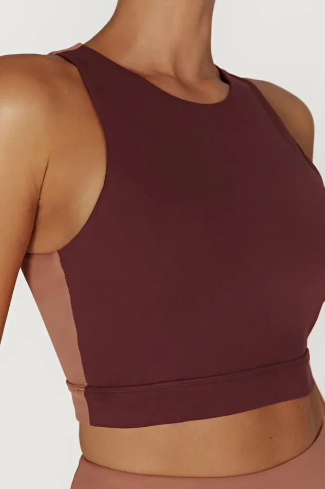 Meshki Activewear Tops Lori Two Tone Racer Crop Top 8211 MahoganyTan Mahoganytan 8211 Women Meshki Activewear Tops Lori Two Tone Racer Crop Top 8211 MahoganyTan Mahoganytan 8211 Women