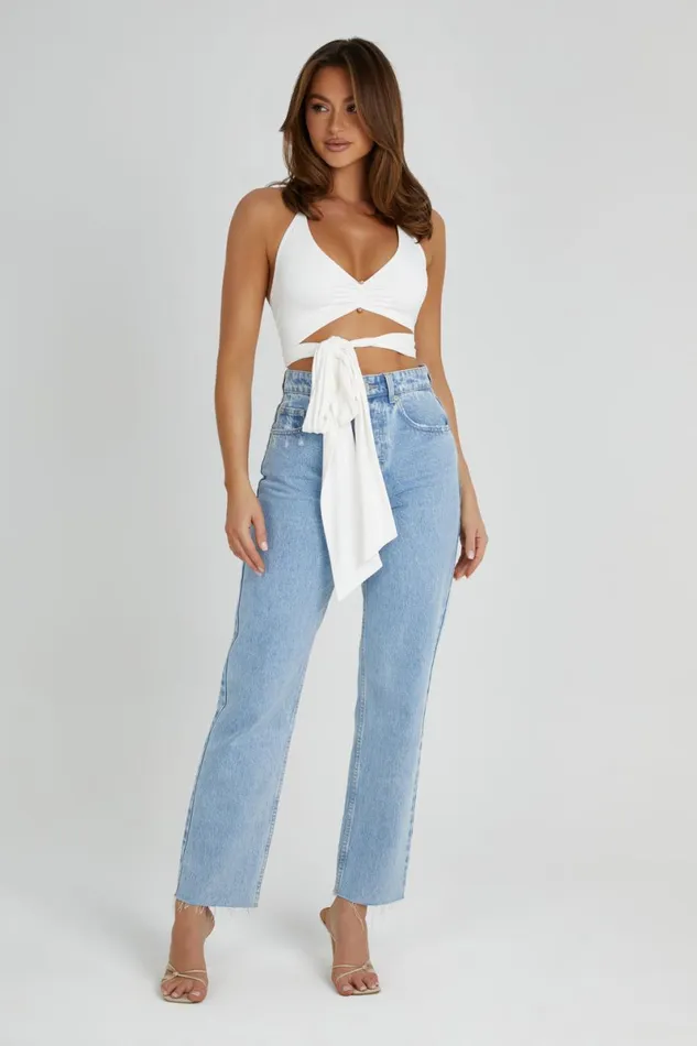 Meshki Bachelorette Kasia Recycled Nylon Pin Detail Wrap Top 8211 White White 8211 Women