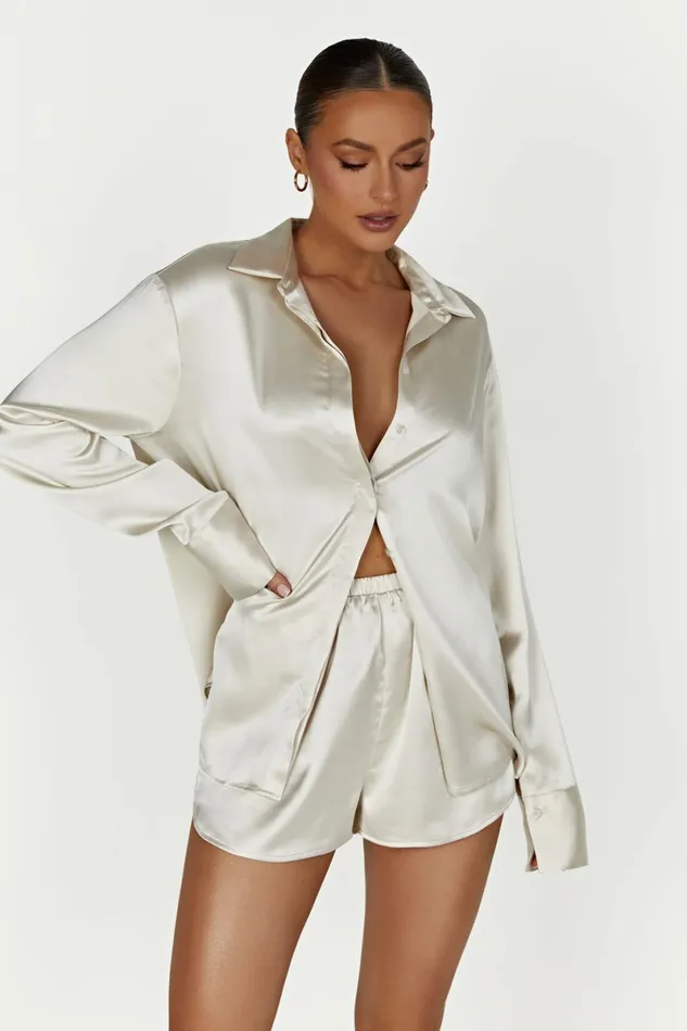 Meshki Basic Bottoms Meera Satin Shorts 8211 Ivory Ivory 8211 Women