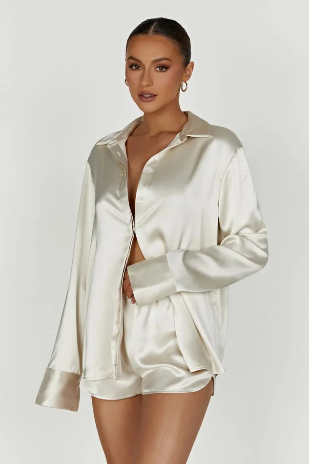 Meshki Basic Bottoms Meera Satin Shorts 8211 Ivory Ivory 8211 Women