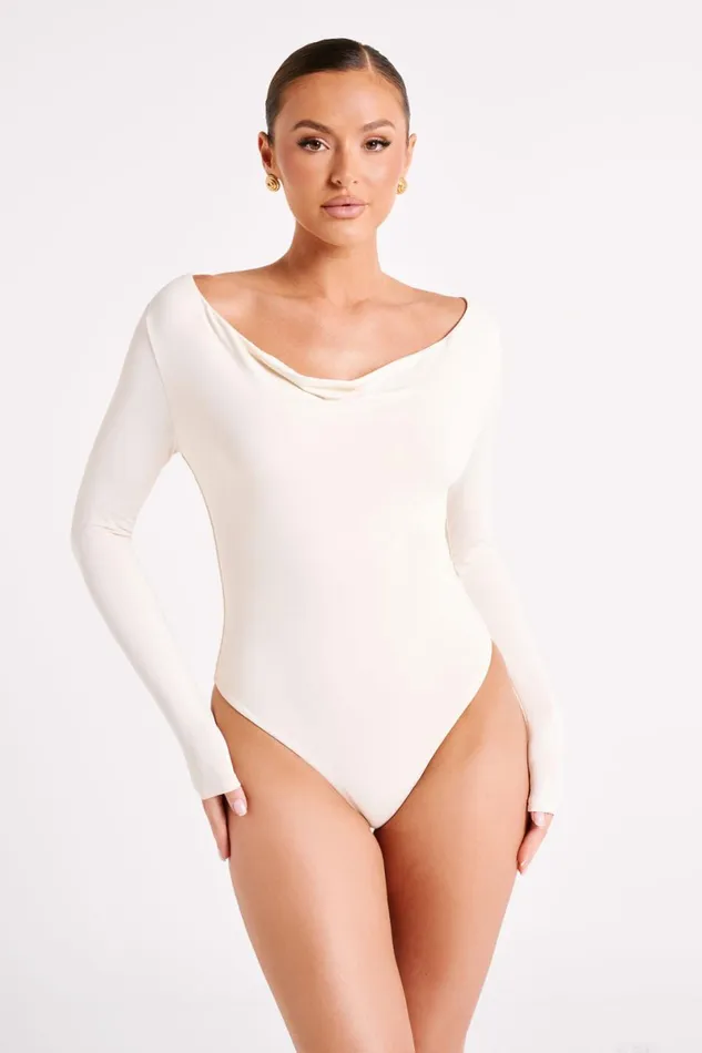Meshki Basic Tops Eviana Recycled Nylon Draped Bodysuit 8211 Sand Sand 8211 Women