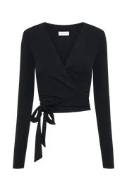 Meshki Basic Tops Flora Long Sleeve Wrap Top 8211 Black Black 8211 Women