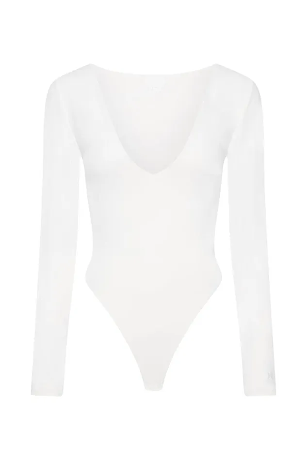 Meshki Bodysuits Nia Long Sleeve V Neck Bodysuit 8211 White White 8211 Women
