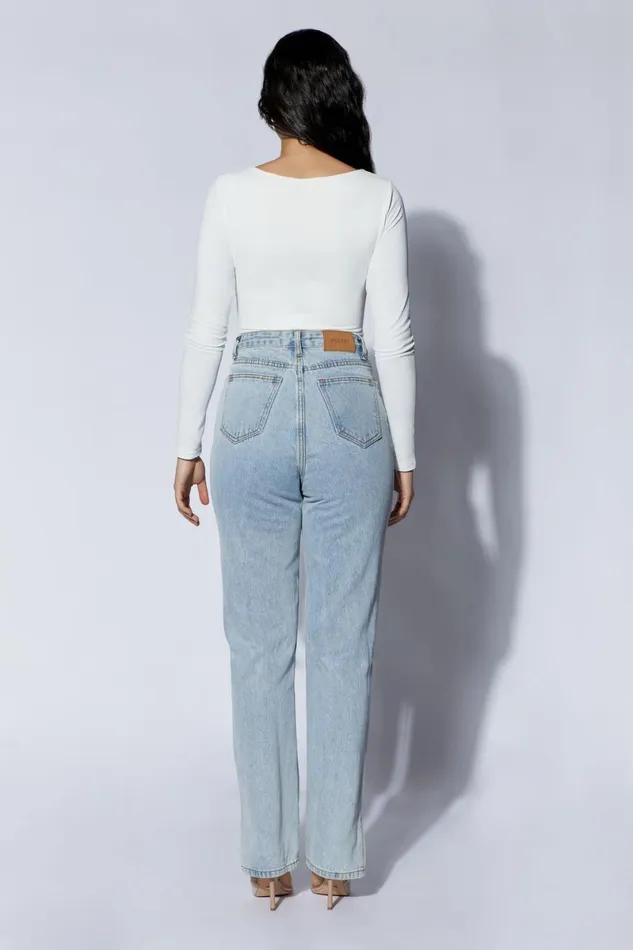 Meshki Bodysuits Nia Long Sleeve V Neck Bodysuit 8211 White White 8211 Women