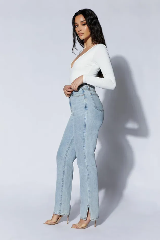 Meshki Bodysuits Nia Long Sleeve V Neck Bodysuit 8211 White White 8211 Women