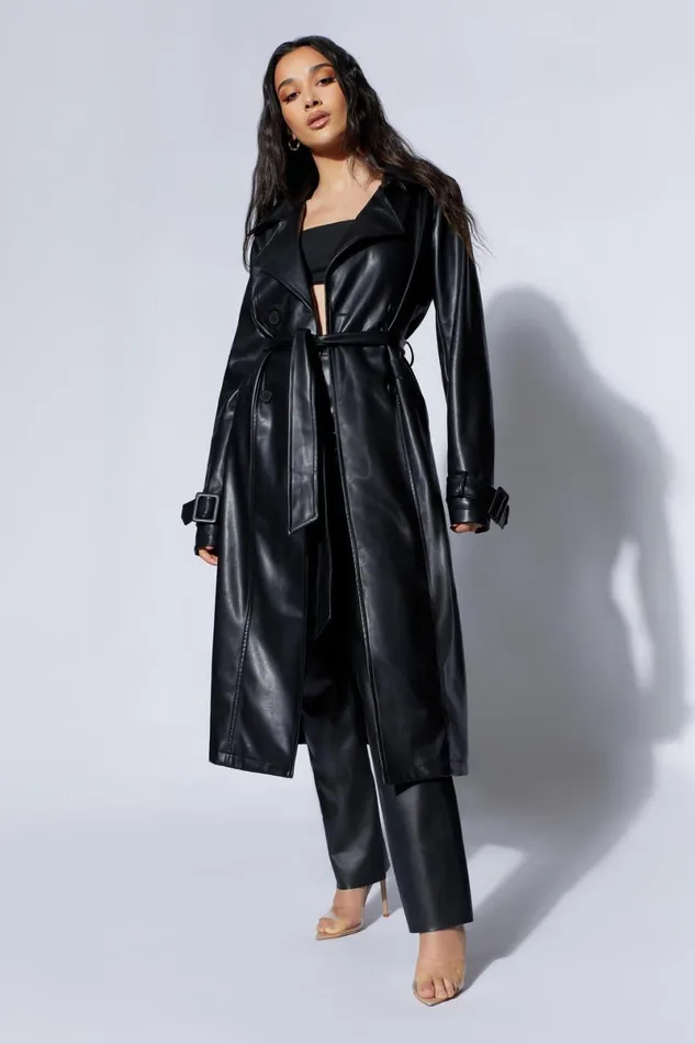 Meshki Coats and Jackets Isla Pu Trench 8211 Black Black 8211 Women