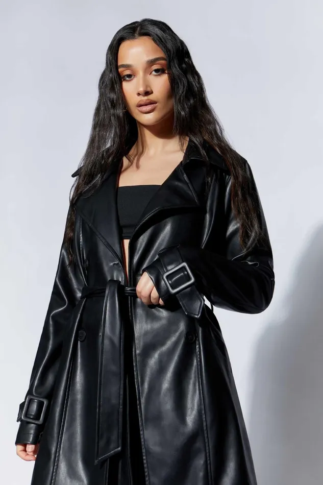 Meshki Coats and Jackets Isla Pu Trench 8211 Black Black 8211 Women