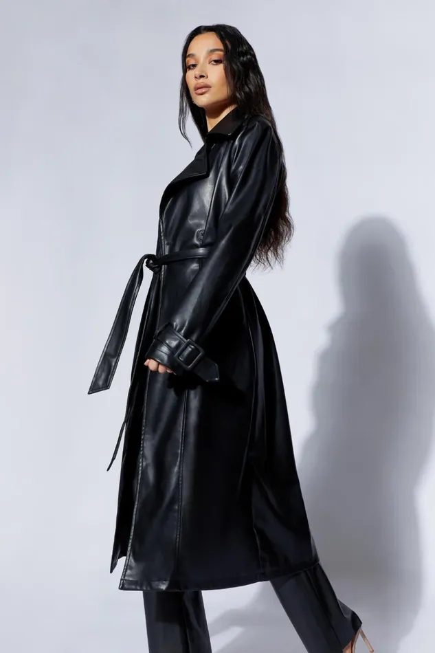 Meshki Coats and Jackets Isla Pu Trench 8211 Black Black 8211 Women
