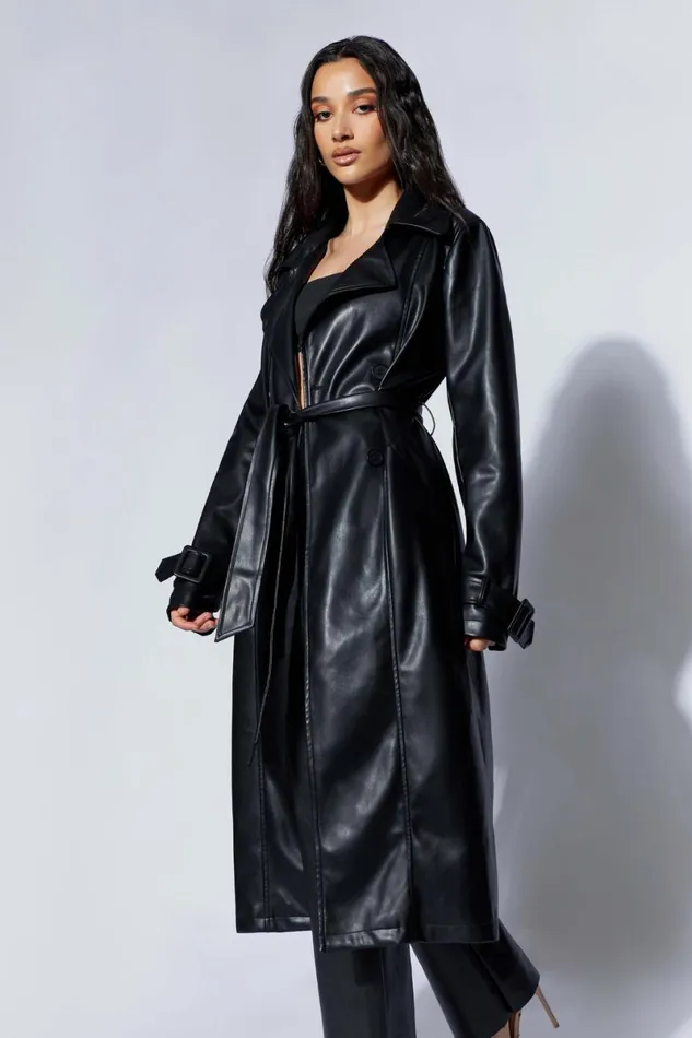Meshki Coats and Jackets Isla Pu Trench 8211 Black Black 8211 Women