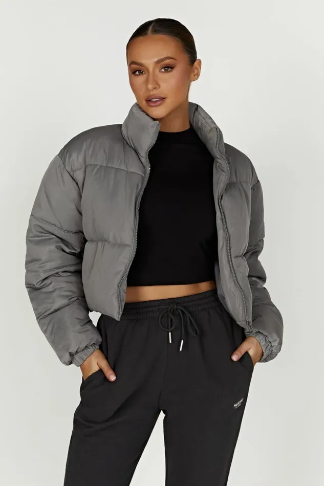 Meshki Coats and Jackets Myranda Recycled Cropped Puffer Jacket 8211 Charcoal Charcoal 8211 Women Meshki Coats and Jackets Myranda Recycled Cropped Puffer Jacket 8211 Charcoal Charcoal 8211 Women