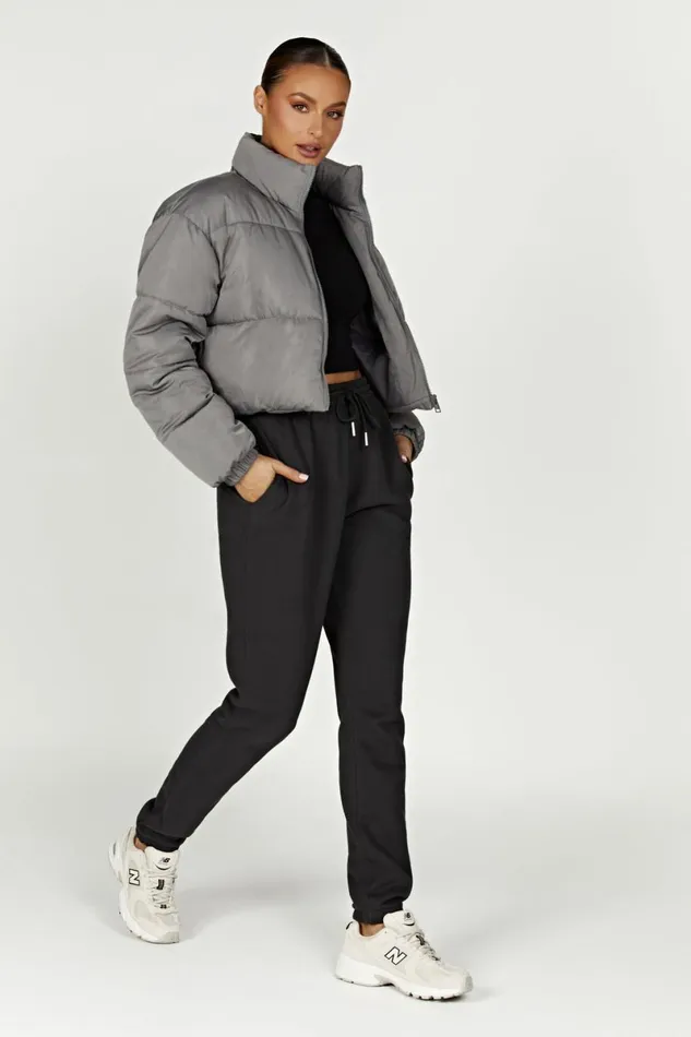 Meshki Coats and Jackets Myranda Recycled Cropped Puffer Jacket 8211 Charcoal Charcoal 8211 Women