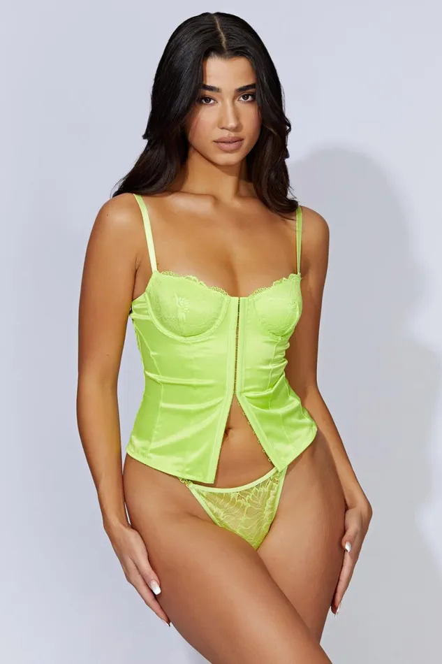 Meshki Corsets Claudia Lace Satin Bustier Corset 8211 Lime Green Limegreen 8211 Women Meshki Corsets Claudia Lace Satin Bustier Corset 8211 Lime Green Limegreen 8211 Women