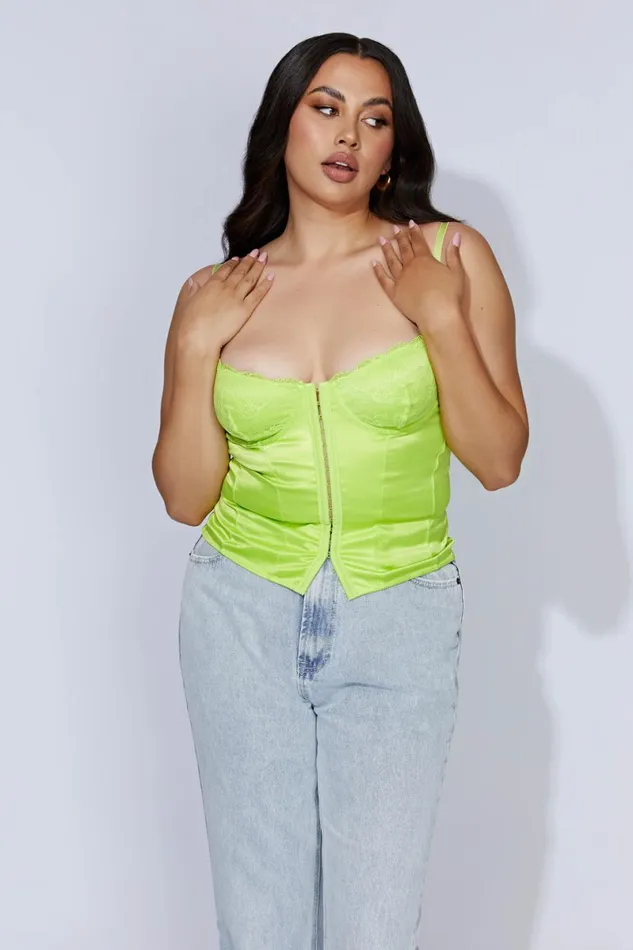 Meshki Corsets Claudia Lace Satin Bustier Corset 8211 Lime Green Limegreen 8211 Women Meshki Corsets Claudia Lace Satin Bustier Corset 8211 Lime Green Limegreen 8211 Women
